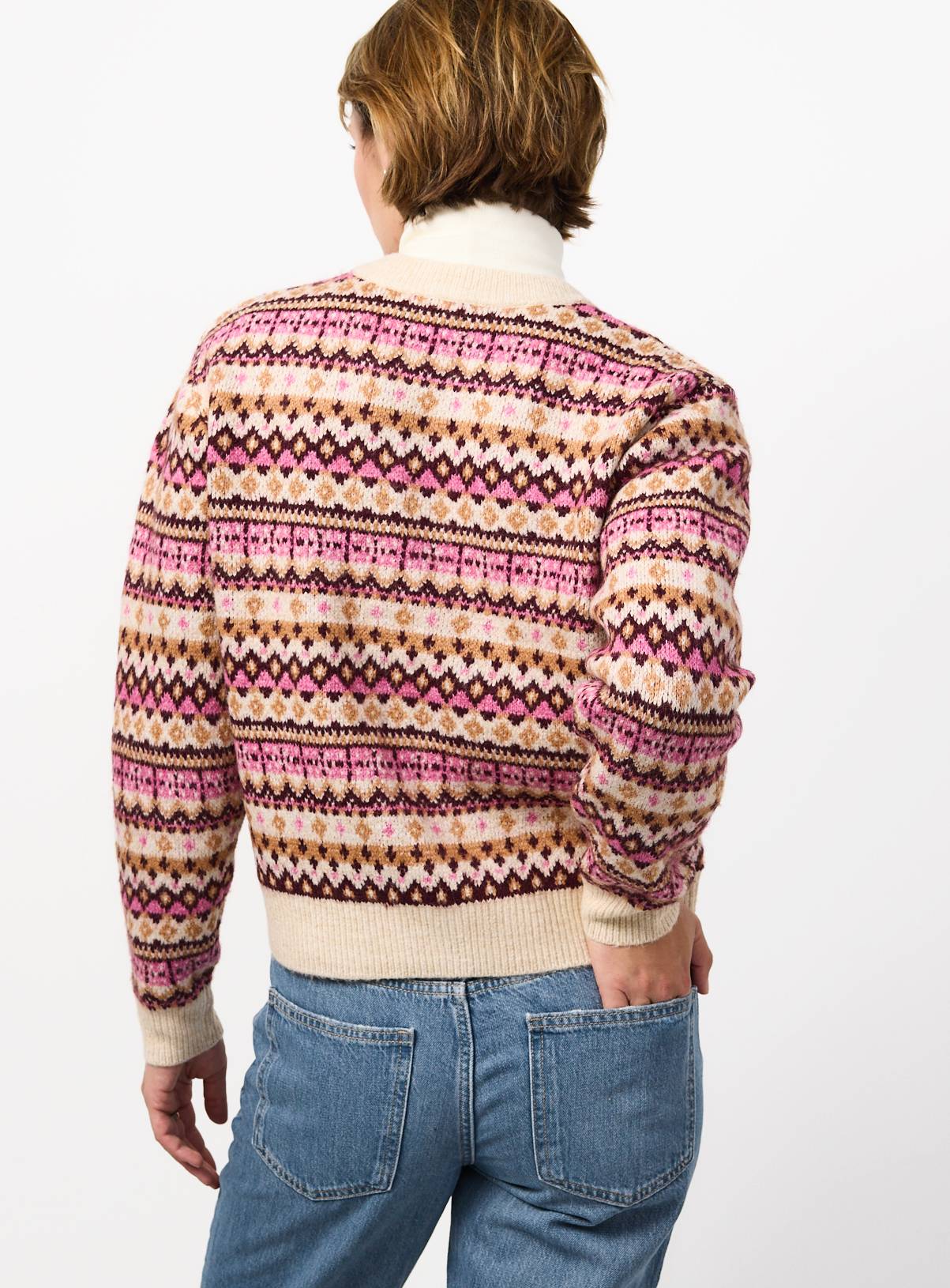 Multi-Coloured Fairisle-Style Crewneck Cardigan M - Image 4